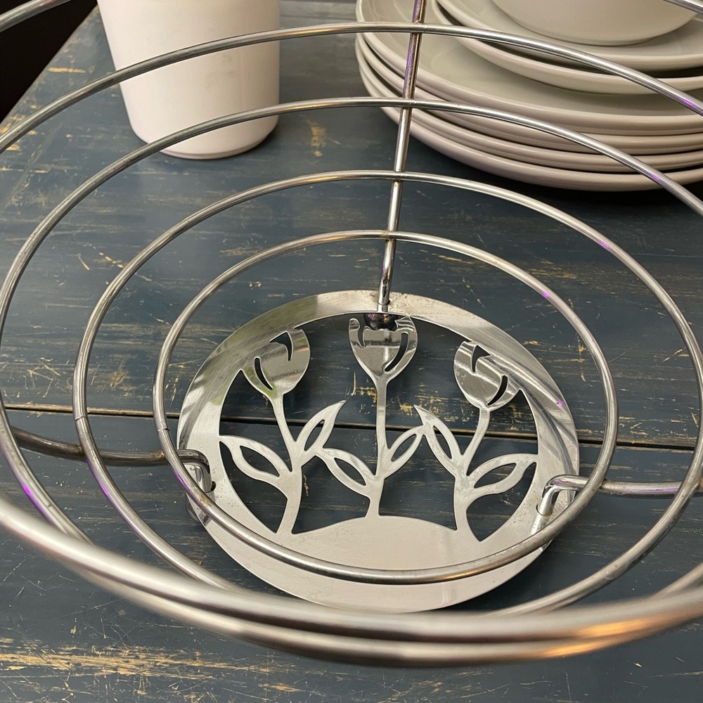 80's Modern Silver Wire Basket